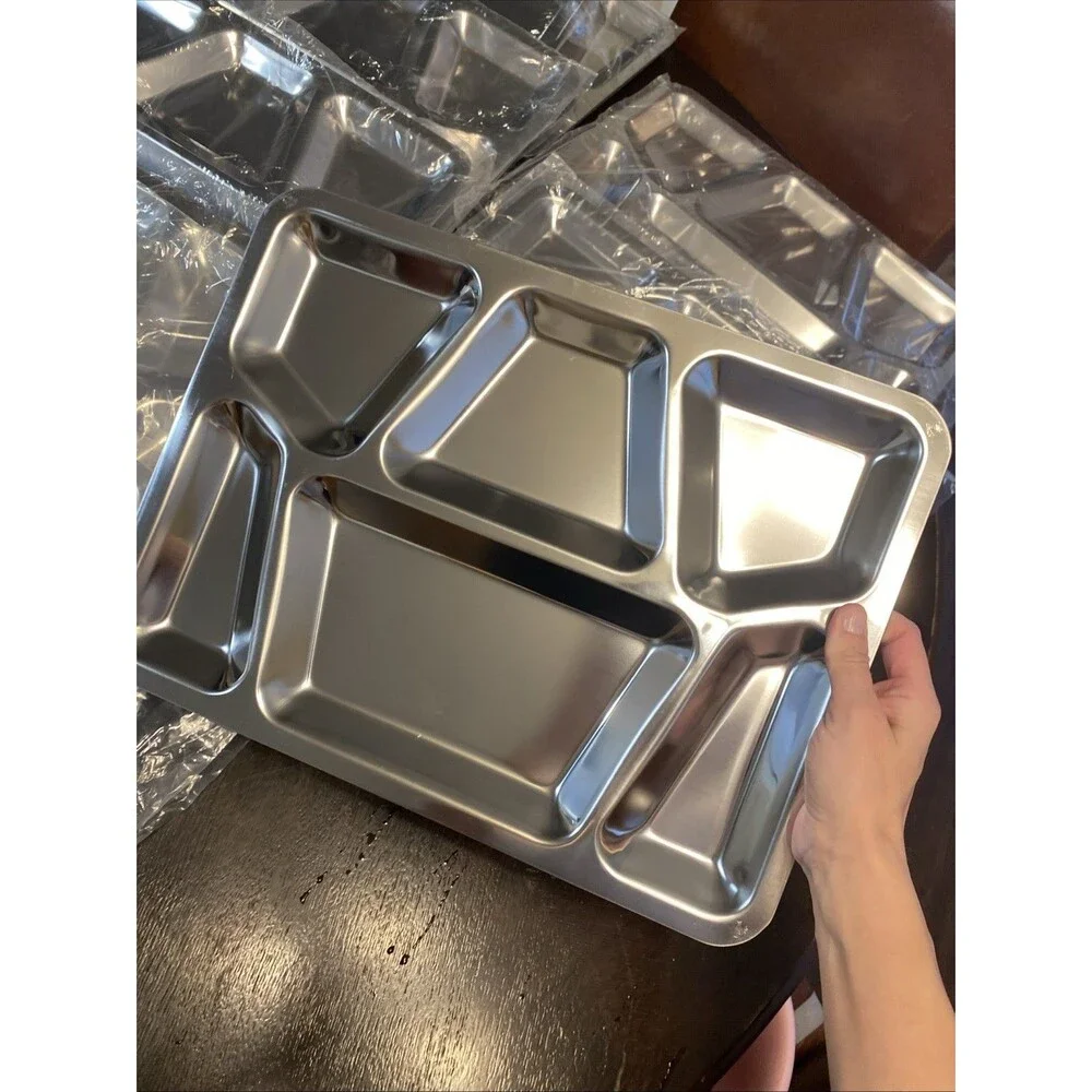 Vintage Military Stainless Steel Mess Hall Trays Camping Picnic Set Of 14